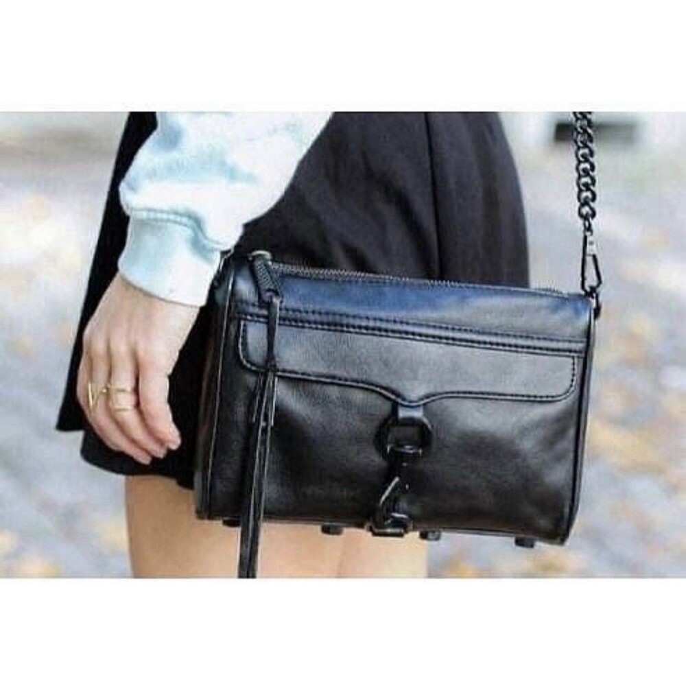 Rebecca Minkoff Tassel Black Leather Crossbody Bag Mini MAC Black Tone Chain